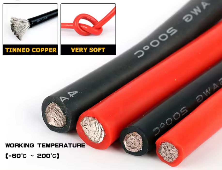 Кабель акумулятора дріт силіконовий 2-4-6-7-8-10-12AWG для інвертора