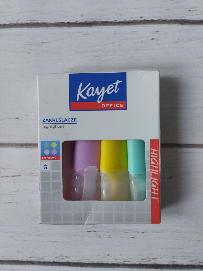 Zakreślacz zakreślacze pastelowe kolory Kayet 4 szt. Nowe prezent