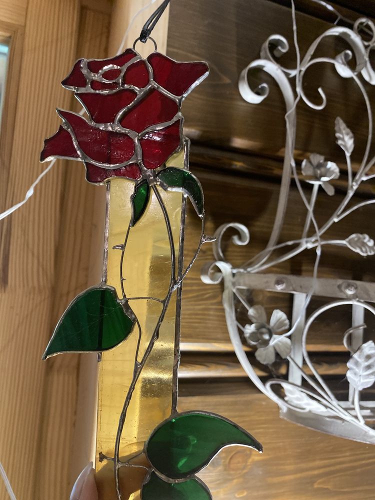 Witraz ze szkla i cyny. Roza hand made