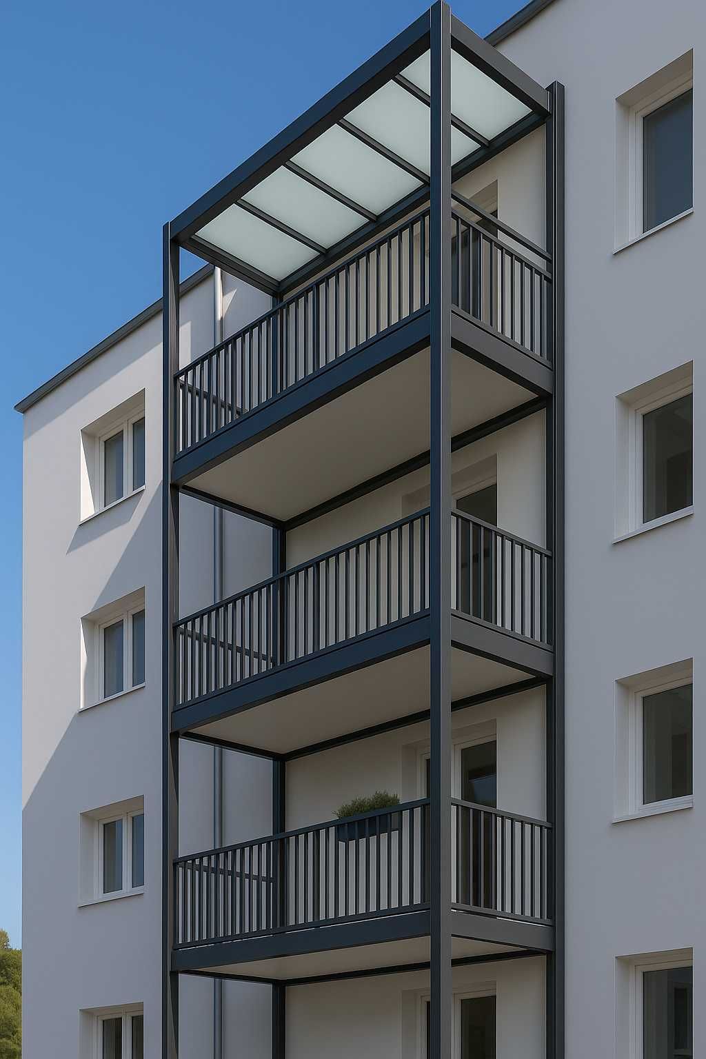 balkon zewnętrzny z konstrukcji stalowej wolnostojący