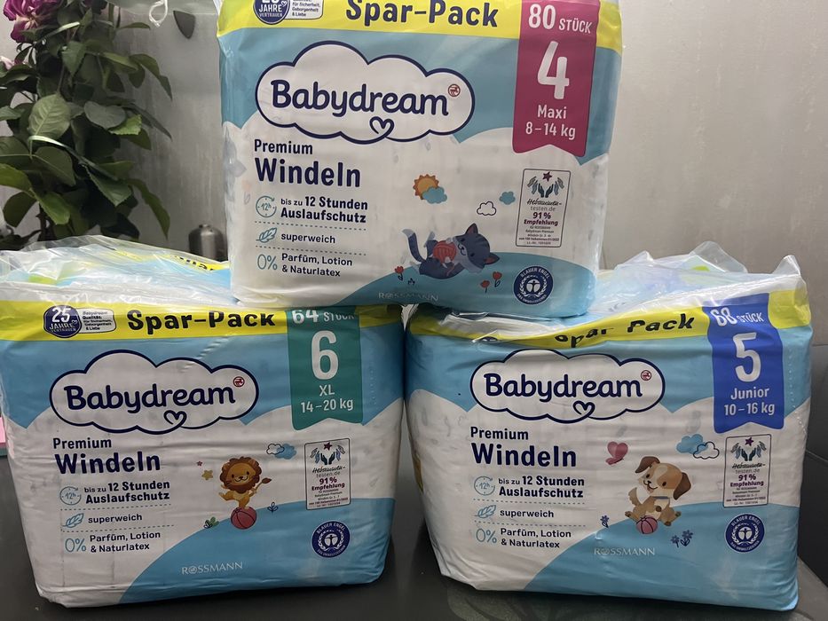 Підгузки babydream 4. 5 та 6 великі упаковки