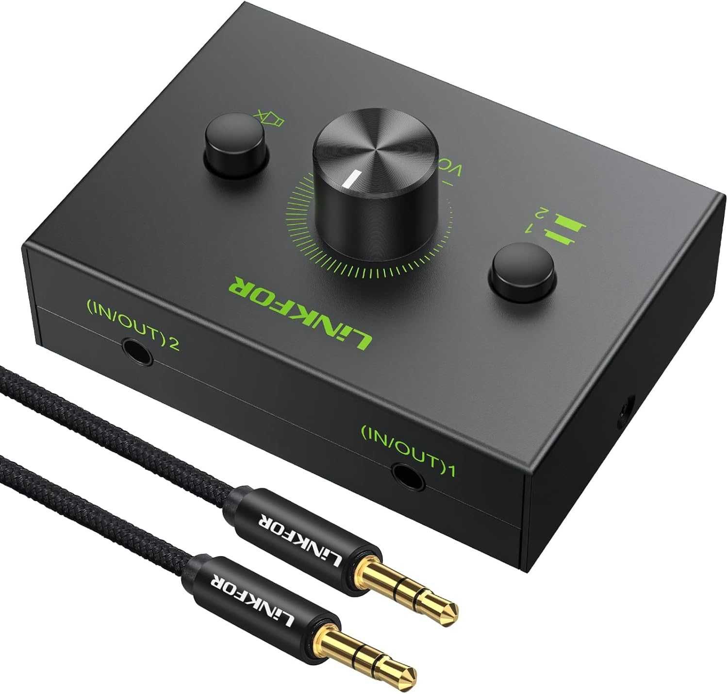 LiNKFOR 2 porty Audio Switch 3.5mm Stereo Audio Selector Box z kablem