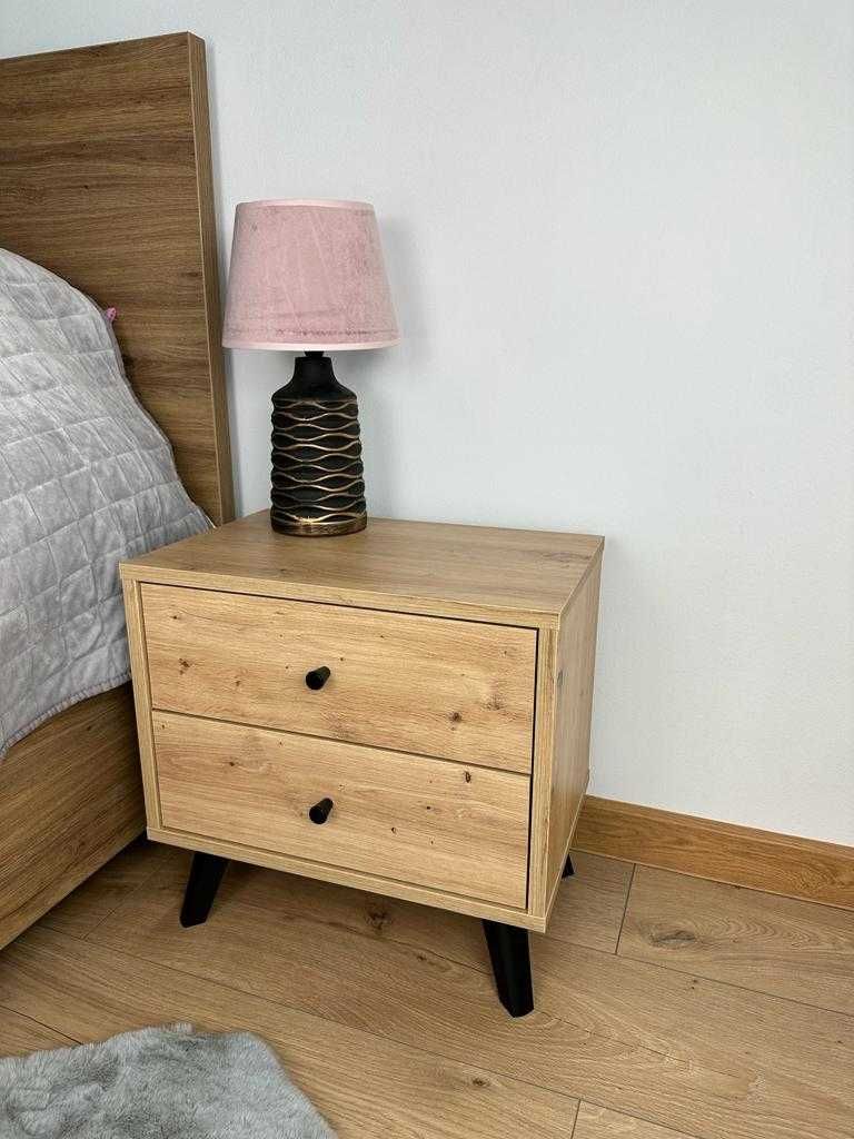 stolik nocny SN-2 LOFT 45cm dąb artisan/dąb sonoma/biały mat/czarny