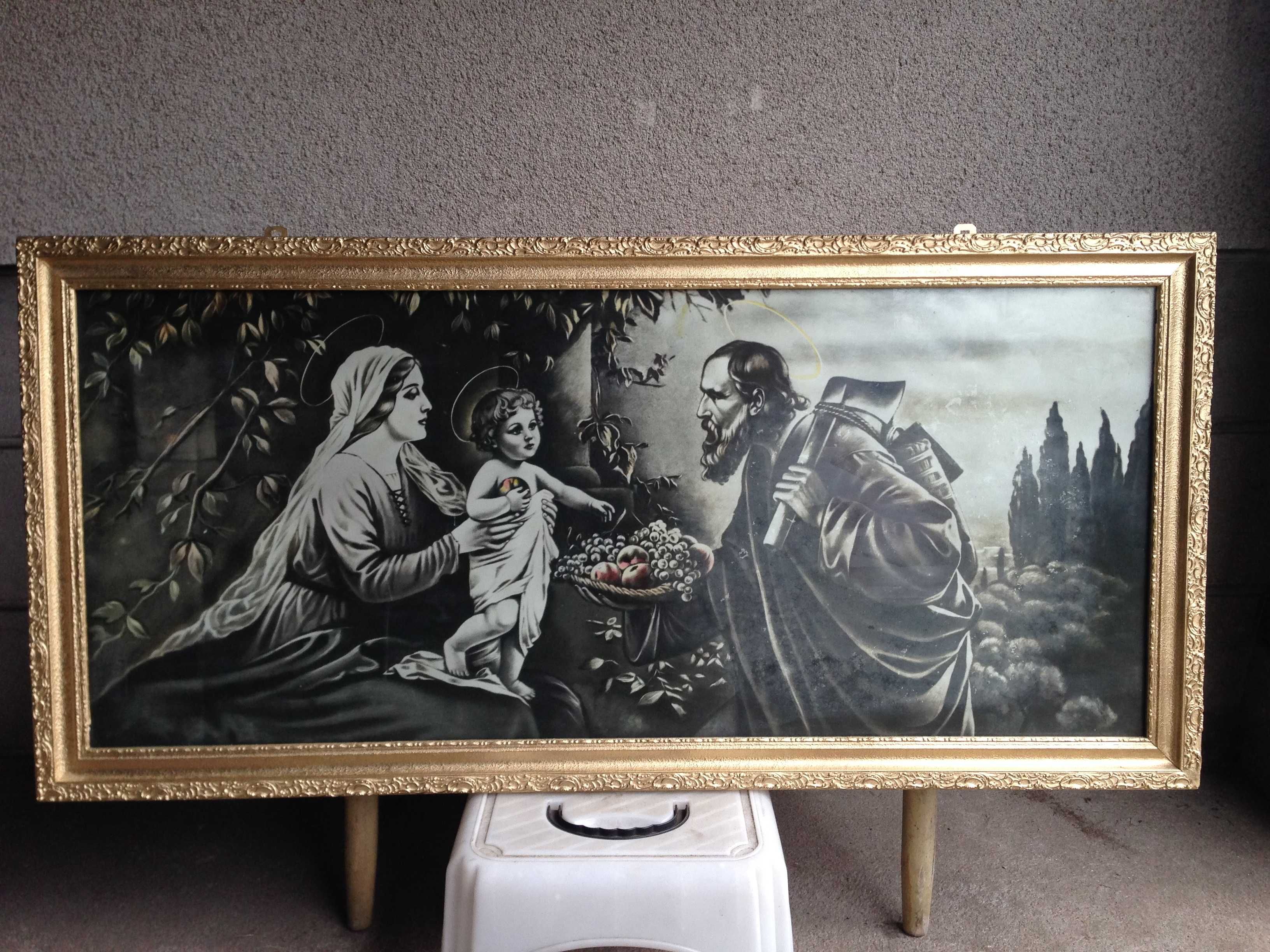 Obraz religijny Święta Rodzina, duży z lat PRL.