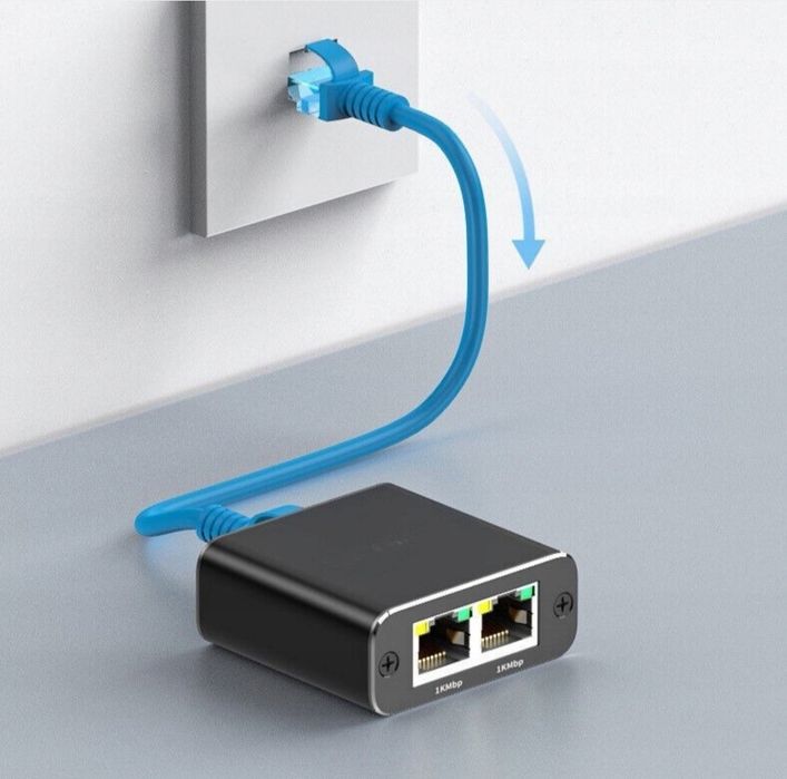 Adapter rozdzielacz mini Switch splitter LAN Ethernet RJ45 2xRJ45 1000