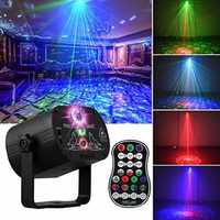 Projector de luz e laser multi cores para festas com comando remoto
