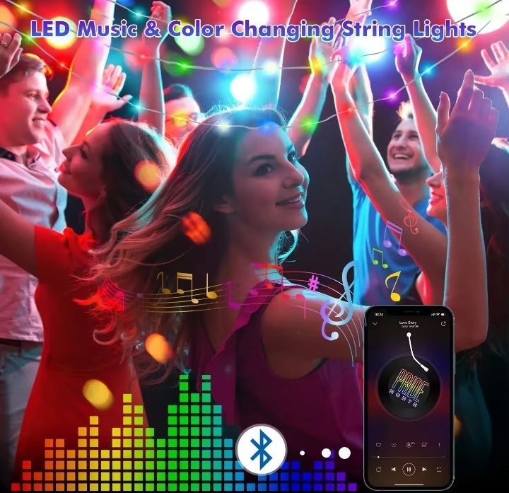Подсветка для дома led RGB 10м 90 режимов с блютусом и пультом