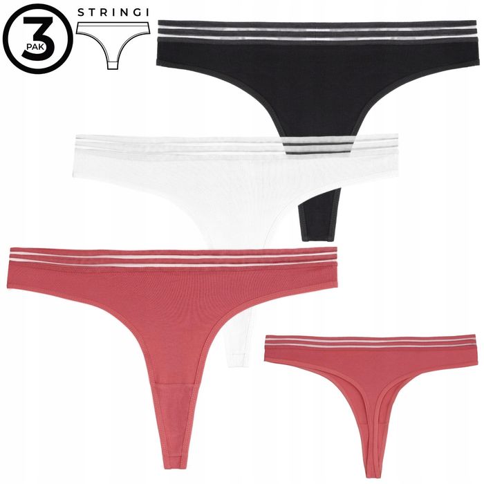 Moraj Majtki Stringi Damskie Bawełniane Z Siateczkową Gumką 3-Pak - Xl