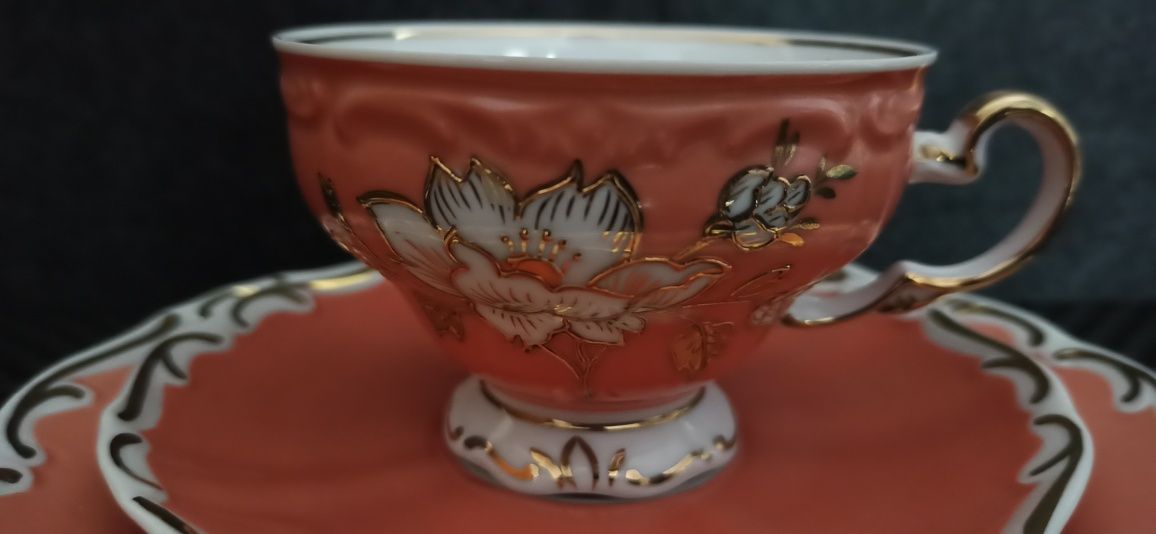 Porcelana TURYNGIA TRIO Lichte Malarnia Schmiedefeld Ręcznie wykonana