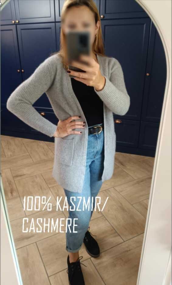 Just Cashmere kardigan szary kaszmir 100% S M premium