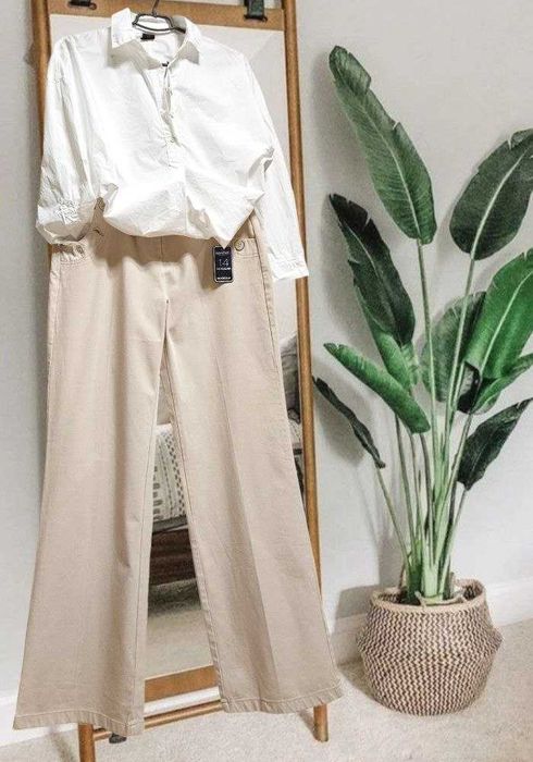 Котоновые широкие брюки плаццо бежевые Maine New England