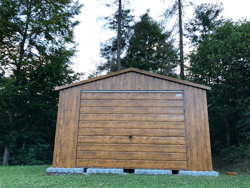 Garaż blaszany 4x5, drewnopodobny, profil zamknięty. PRODUCENT