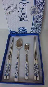 Pauzinhos (chopsticks)  em inox e porcelana