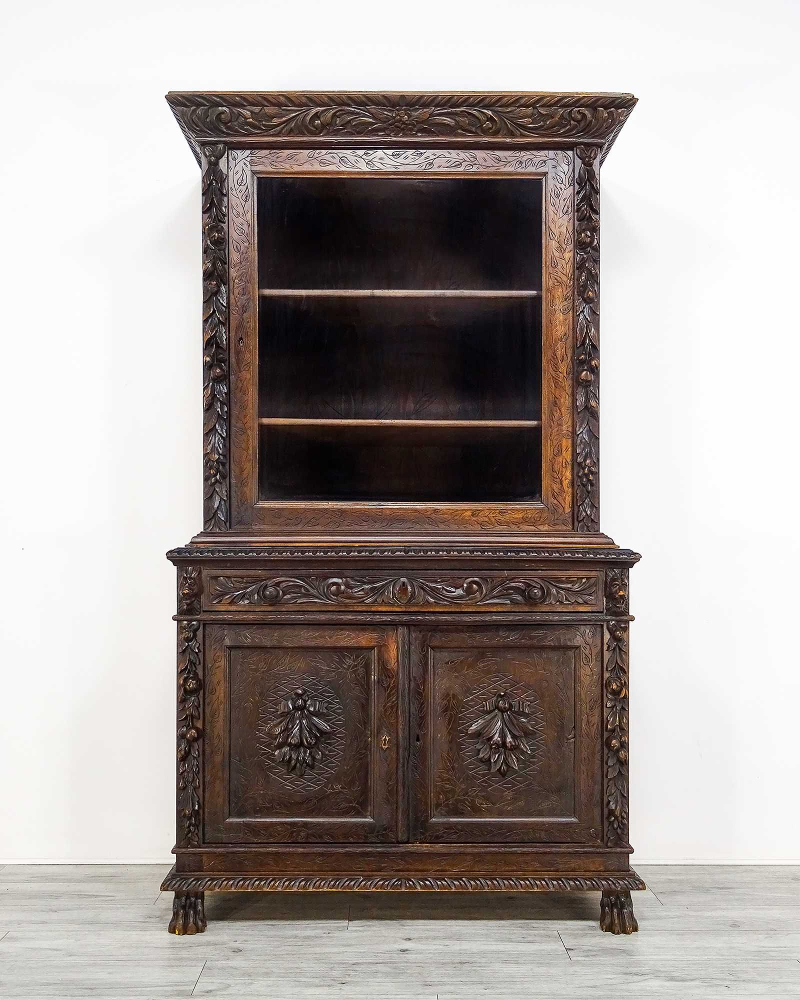 Antyk Drewniany Kredens Orzechowy Black Forest Furniture XIX wiek BDB
