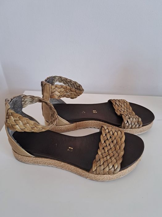 Beżowe skórzane sandały damskie sandałki skóra lato wakacje 37 Badura