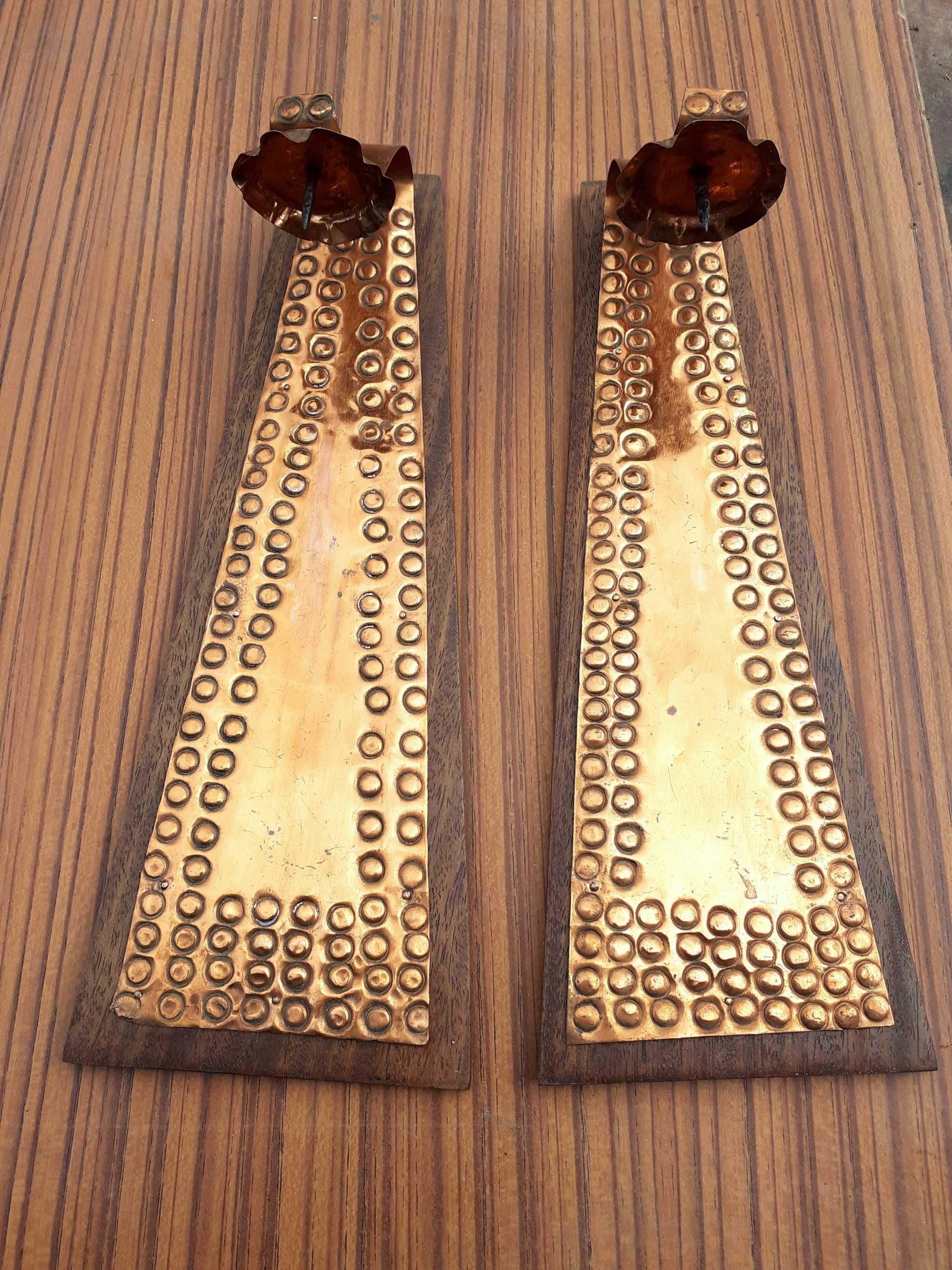 kinkiety na świece design teak prl miedz