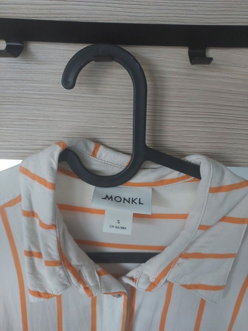 Kremowa koszula Monki oversize paski pomarańczowe vintage