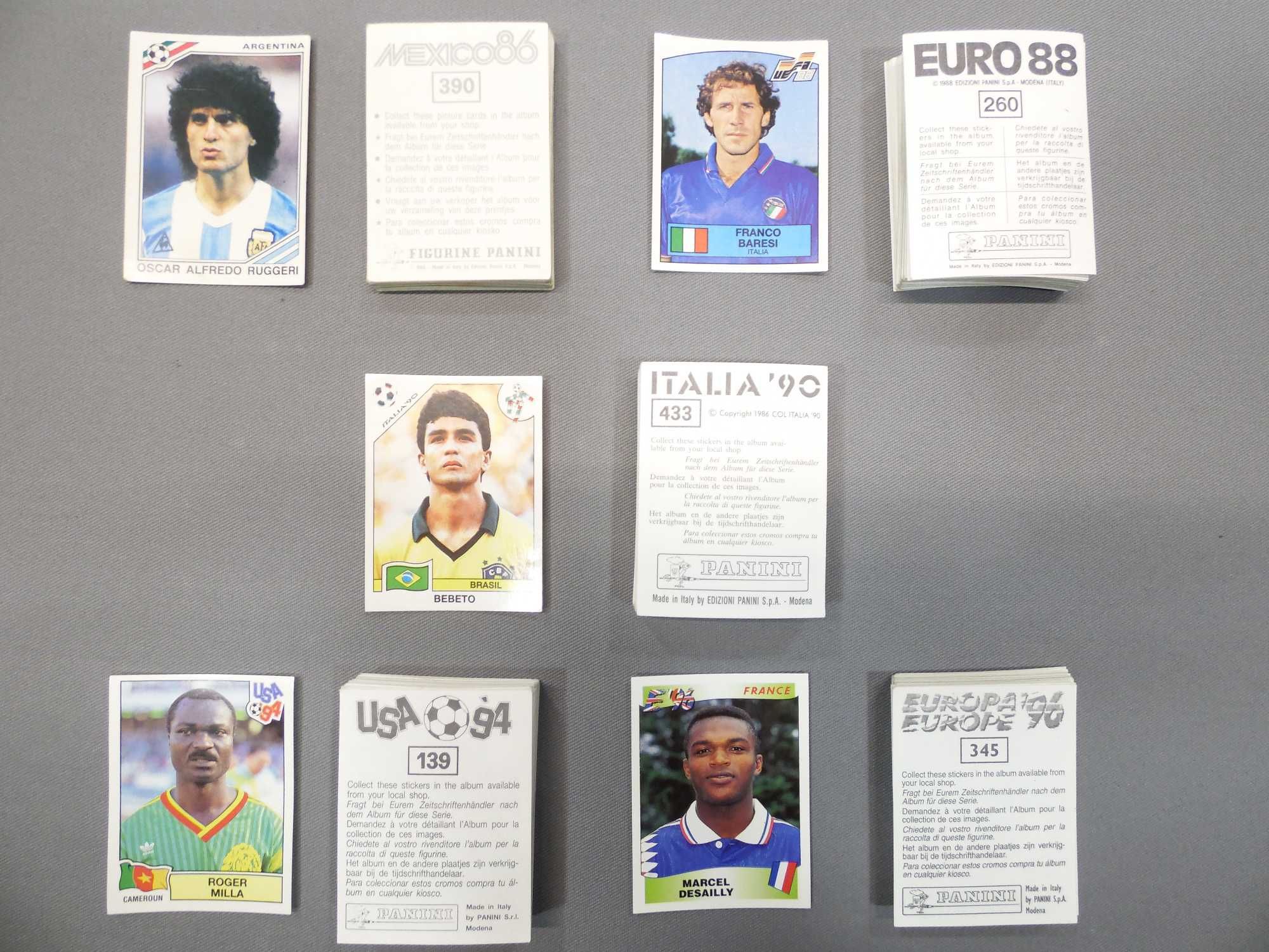 Cromos Panini Euro 88 e 96, Mundial Mexico 86, Italia 90 e USA 94