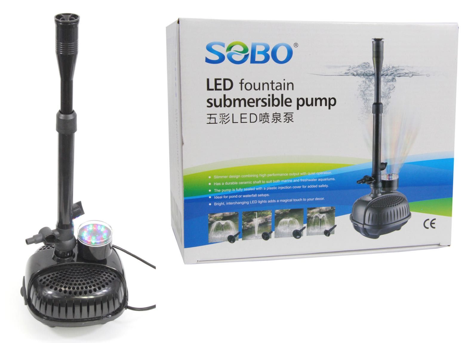 SOBO WP-28E pompa fontannowa 1200l/h, ring LED RGB, akwaria hodowlane