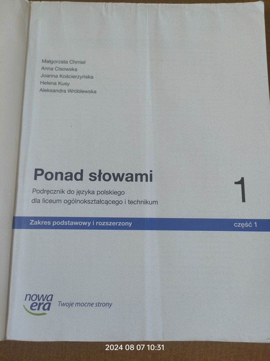 Ponad słowami język polski kl. 1 podręcznik do liceum i technikum