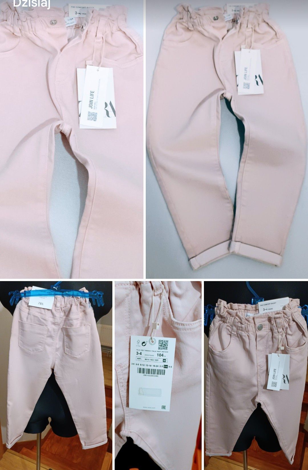 ZARA Spodnie Dziecięce Różowe z gumką Jeans o kroju Comfort r,104 Nowe