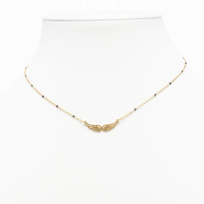 Celebrytka Łańcuszek Skrzydła Czarne Koraliki 483