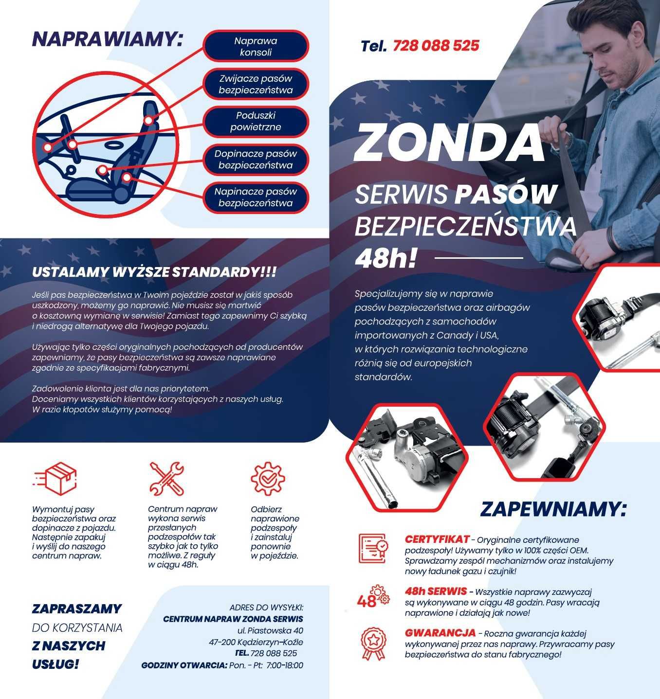 ZONDA Serwis naprawa pasów bezpieczeństwa (naprawa regeneracja pasów)