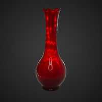 Rubinowy szklany wazon na jeden kwiatek Czechy falbanka B4/02268