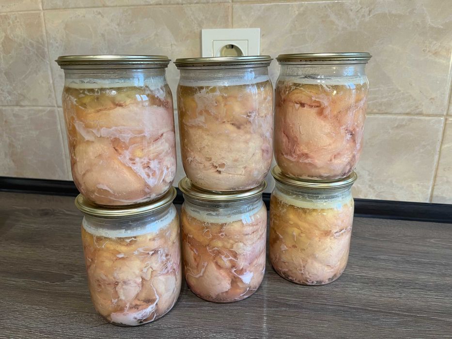 Тушонка, каша з мясом, паштет, голубці, курка, риба