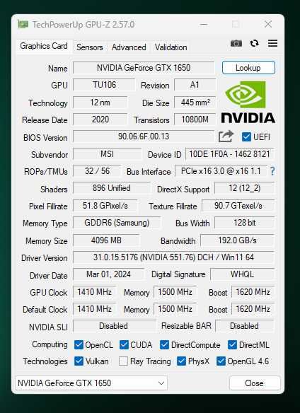 MSI GeForce GTX 1650 ddr6 4gb