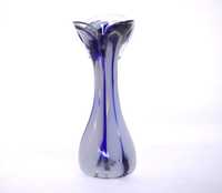 Wazon szklany ręcznie formowany biało niebieski wys 21cm Niemcy vintag