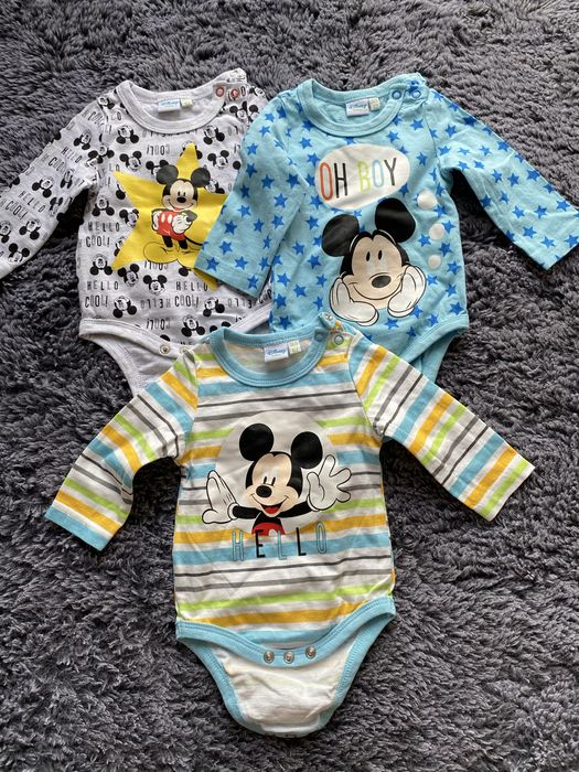 3 pary, zestaw, komplet, body na długi rękaw, pajacyk, Disney, 62