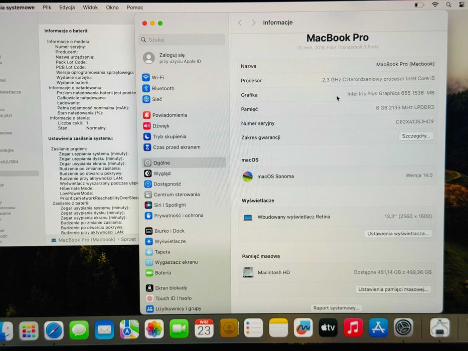 MacBook Pro 13 2018 Touchbar I5 8GB 256GB Nowa Bateria Gwarancja 4TBT3
