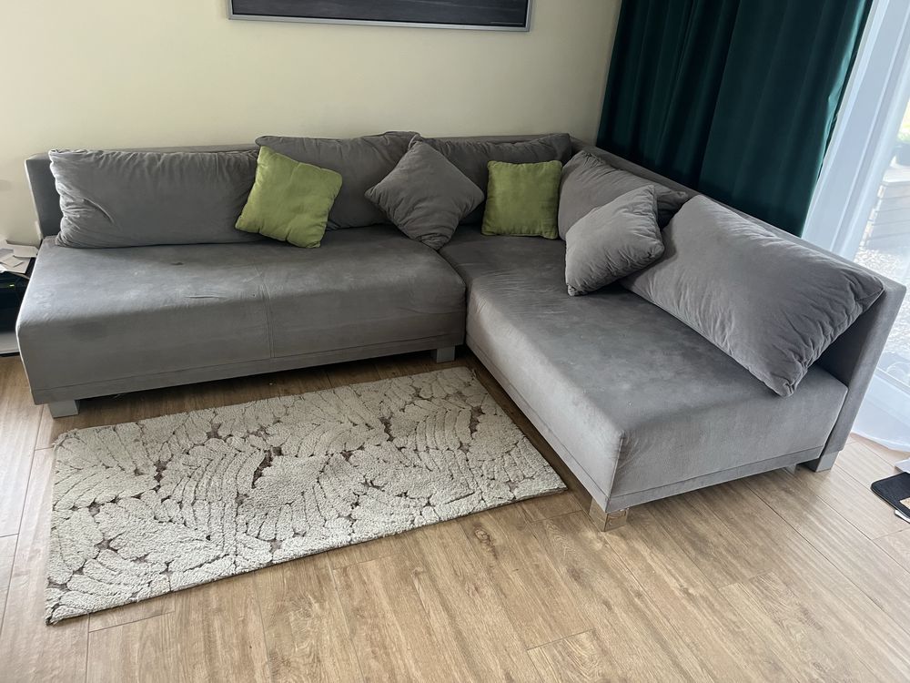 Sofa szara Duza w krztalcie L prawa z funkcja spania