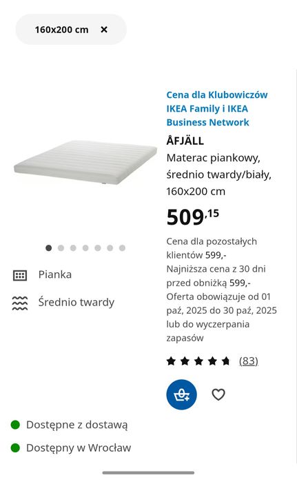 Rama &materac  jak nowy Ikea 160x200