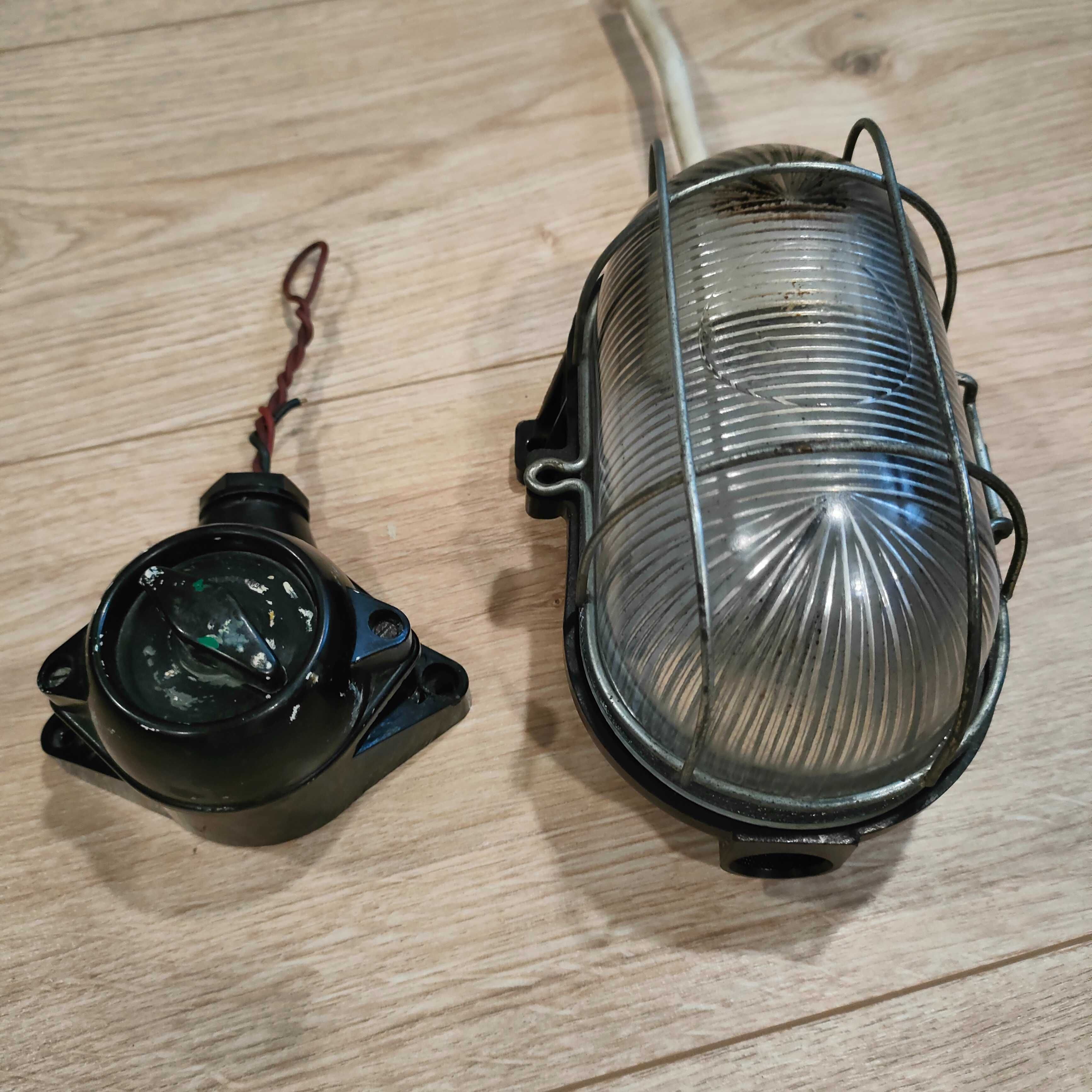 Lampa loft i włącznik bakelitowy PRL, vintage