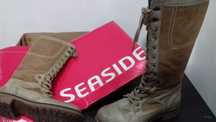 Botas em pele,cano alto, cor camel