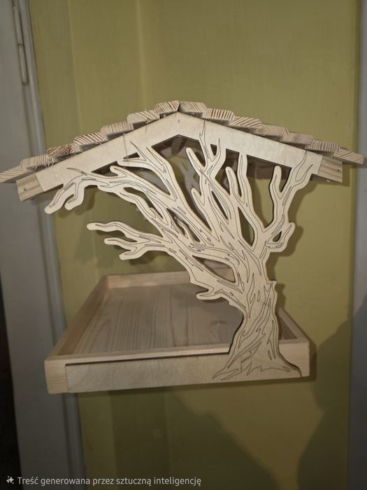 Karmnik drewniany – ręcznie wykonany, unikatowy wzór z drzewem