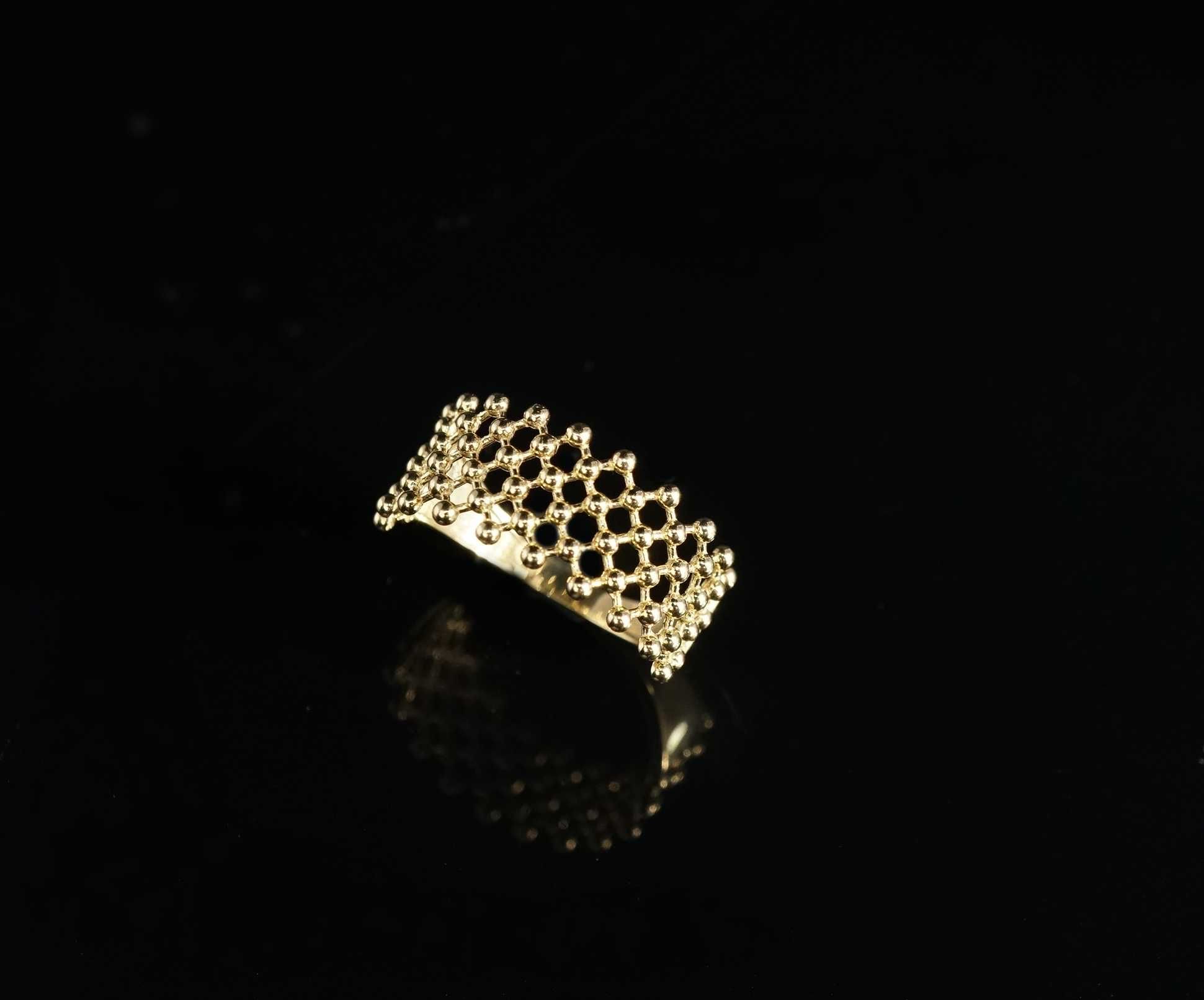 Złoto 585 - złoty pierścionek z kuleczkami Rozmiar 18