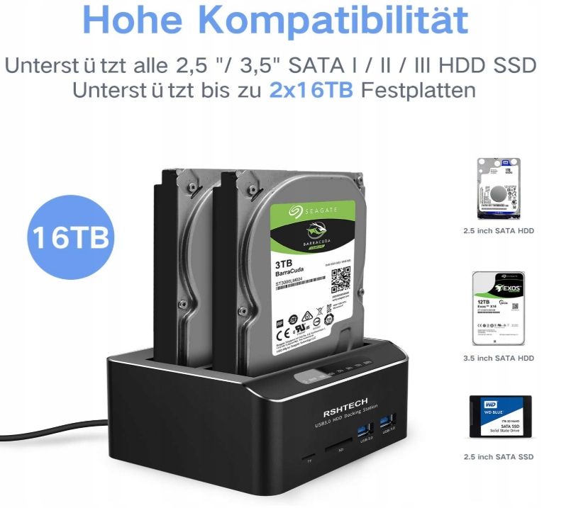 RSHTECH Stacja dokująca dysku twardego USB 3.0 do Dysków POWYSTAWOWY