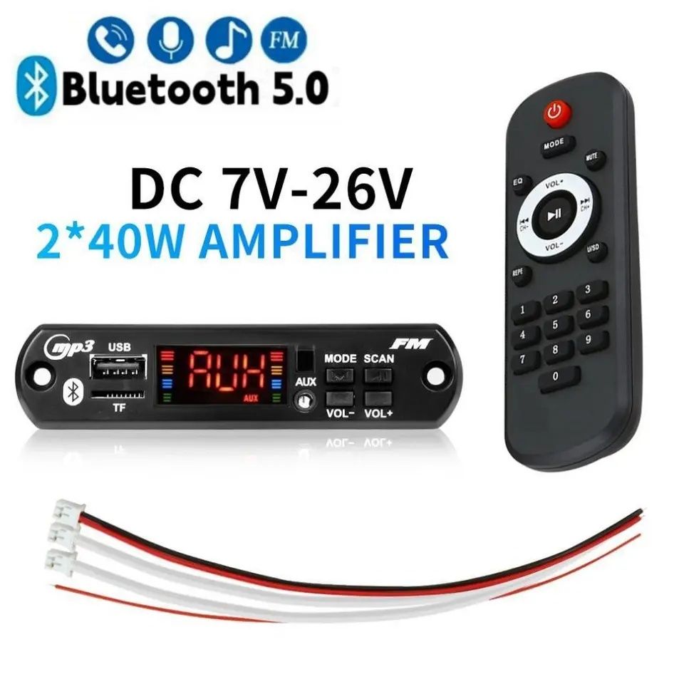 Декодер mp-3 плеер, Bluetooth 5.0 с усилителем 2*40W. FM, aux, usb, tf