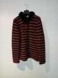 Sweter rozpinany z futerkiem w czarno - rude pasy
