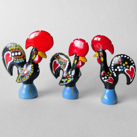 3 Galos de Barcelos miniatura - cerâmica pintada à mão