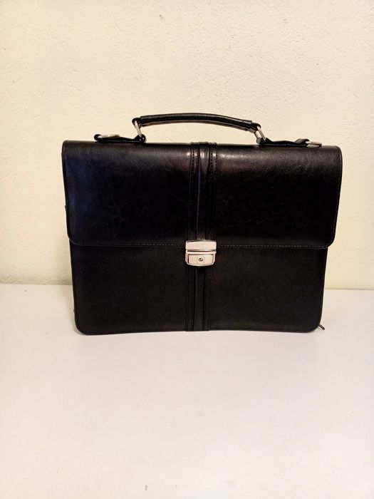 Ekskluzywna nowa męska skórzana teczka czarna wys.28cm,szer. 38