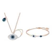 Swarovski Devil's Eye Crystal Necklace + Crystal Bracelet Set Necklace