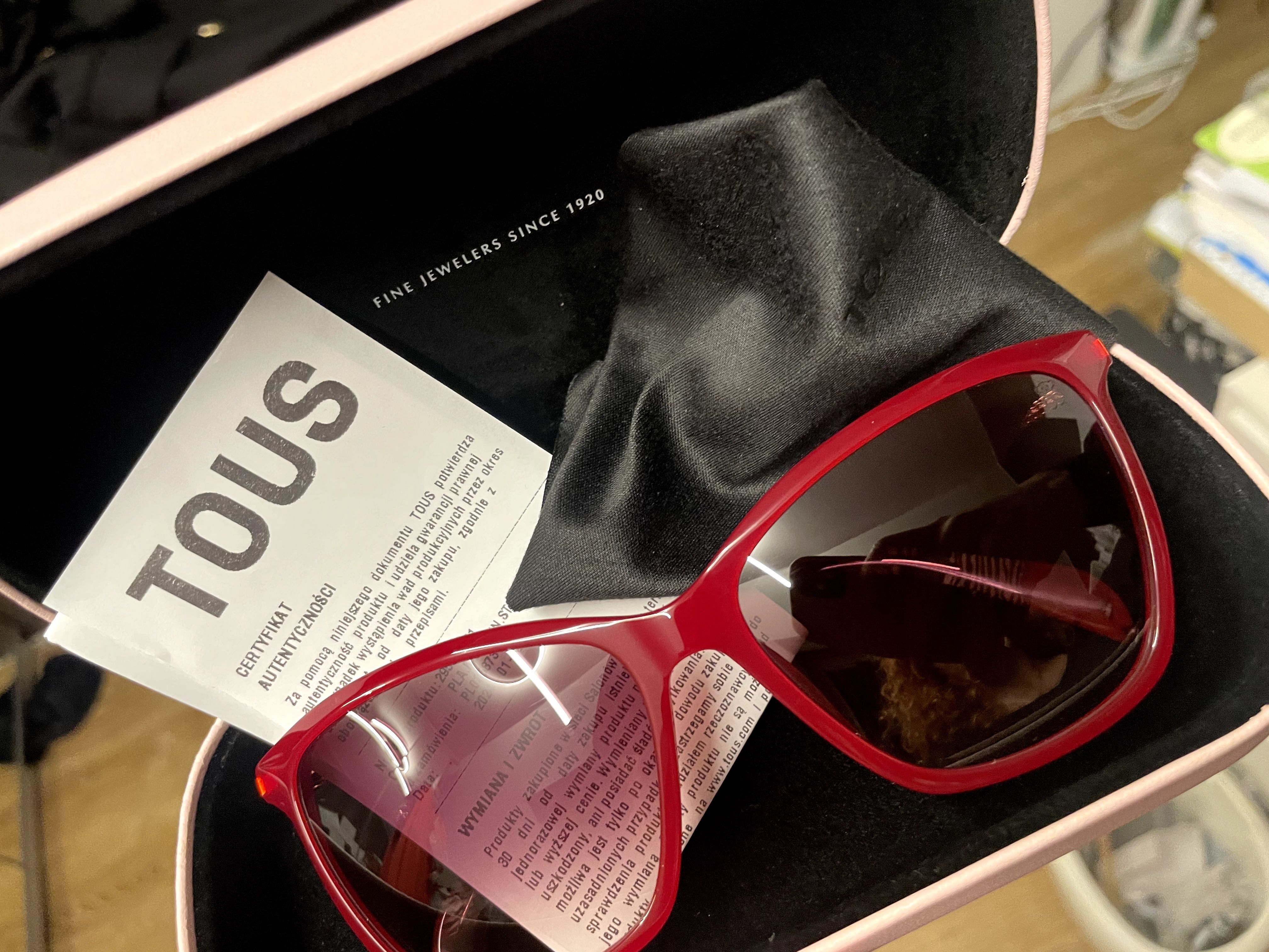 TOUS Mesh okulary burgundowe etui certyfikat nowe