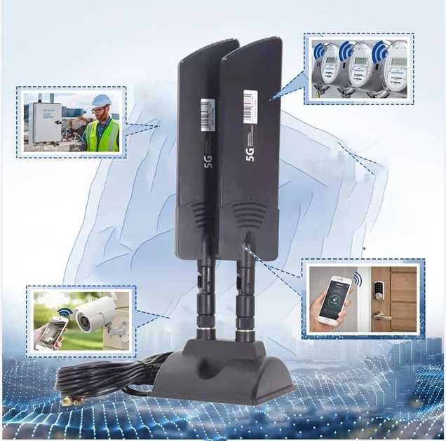 Антена 3G 4G LTE+ 5G SMA x2 42 дБ MIMO 2x2 5 м Чорна