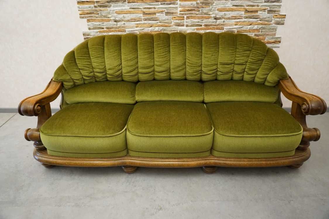 Zestaw na Stelażu Dębowym Stylowy Zielony Materiał 3+1+1   (w-1107)
