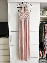 Elegancka różowa sukienka maxi dluga suknia na wesele dla druhny
