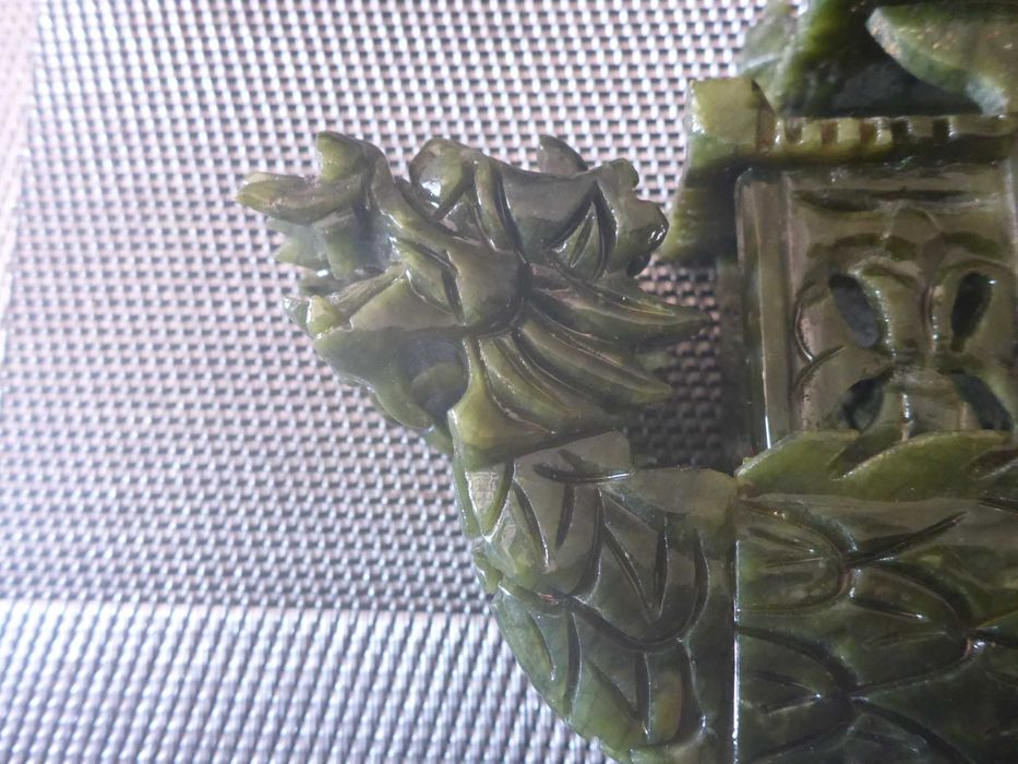 Vintage Barco de Jade Verde Cultura Chinesa do Dragão ESCULPIDO Á MÃO